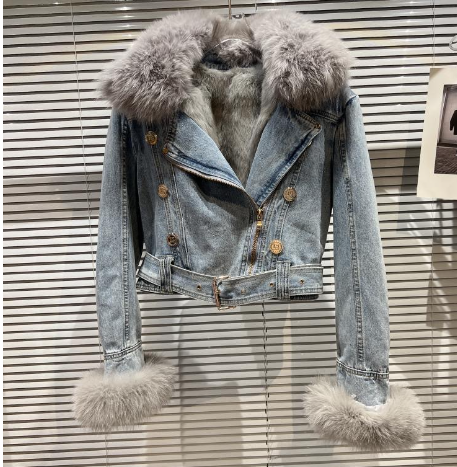 JANET Fur Denim Jacket with Removable Fox Fur (One Piece)