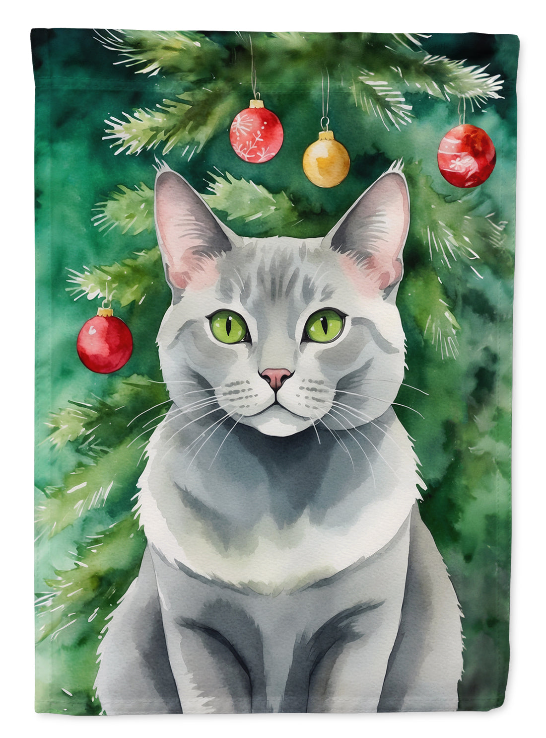 Korat Cat By the Christmas Tree House Flag