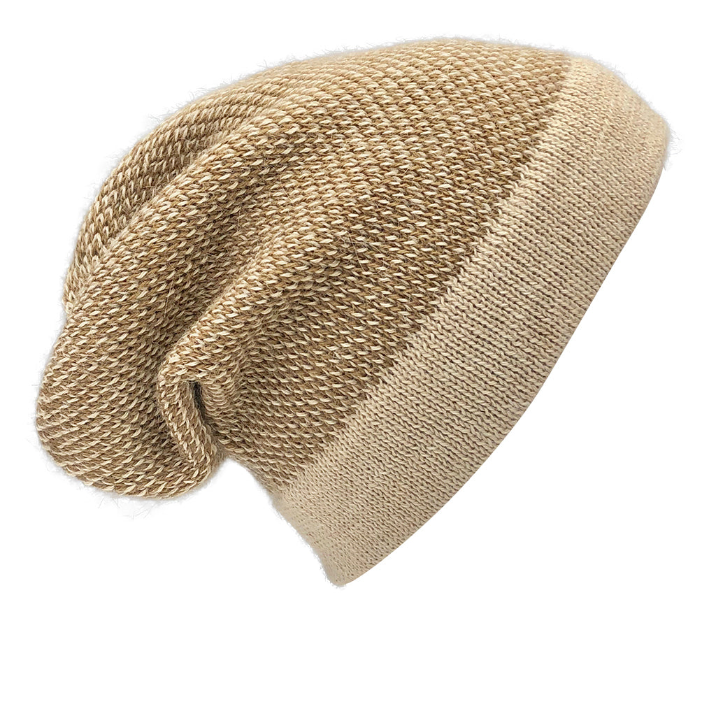 Camel Interwoven Alpaca Beanie | Embroidered Cap