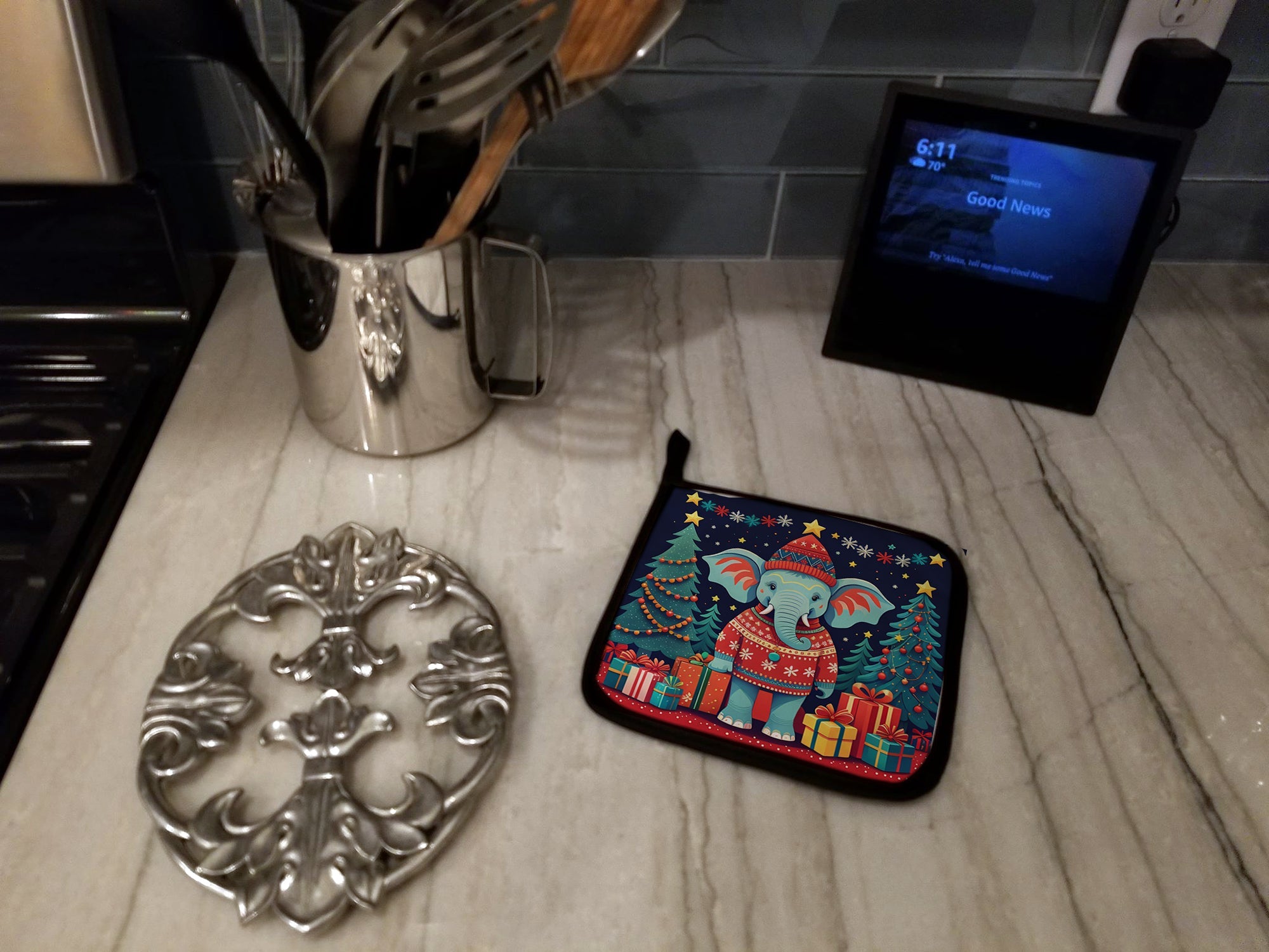 Elephant Christmas Pair of Pot Holders