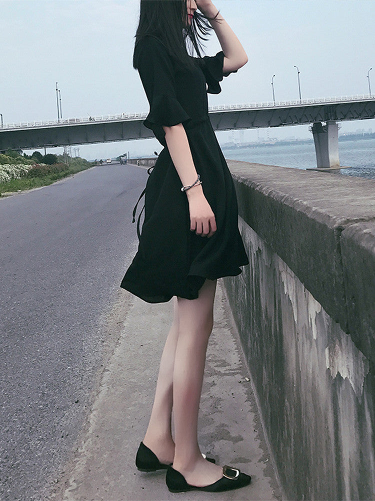 2020 Spring Summer Hepburn Style V-Neck A-Line Dress