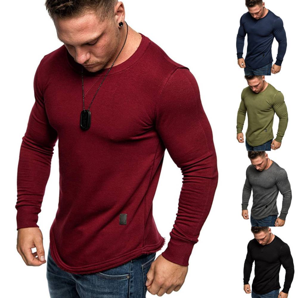 Men's Solid Color Round Neck Sweater - European & American