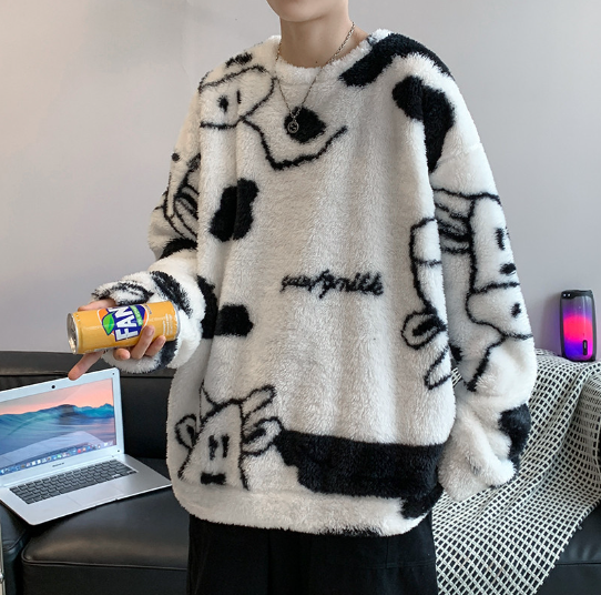 Men's Loose Plush Fleece Jacket for Couples