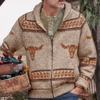 Jacquard Weave Zip Sweater Coat with Ox Head Design