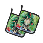 MaineCoon Cat By the Christmas Tree Pair of Pot Holders