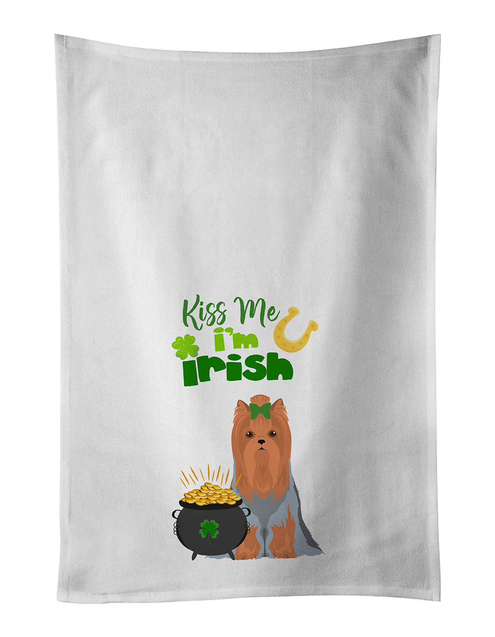 Blue and Tan Full Coat Yorkshire Terrier St. Patrick's Day Kitchen Towel Set of 2