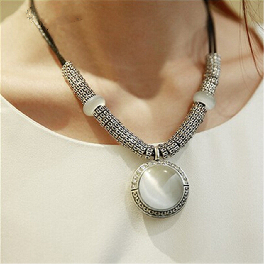 Opal Pendant Leather Cord Necklace