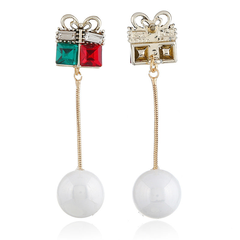 Christmas Pearl Earrings with Gift Box Pendant