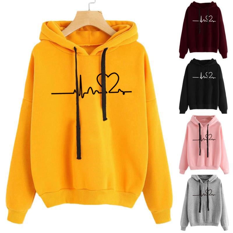 Women's Long Sleeve Hooded Sweatshirt with Heart Design | Streetwear