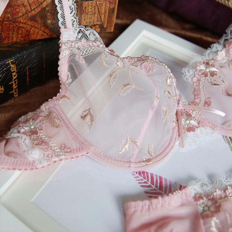 Exquisite Pink Lace Bra - Ultra-thin Large Size