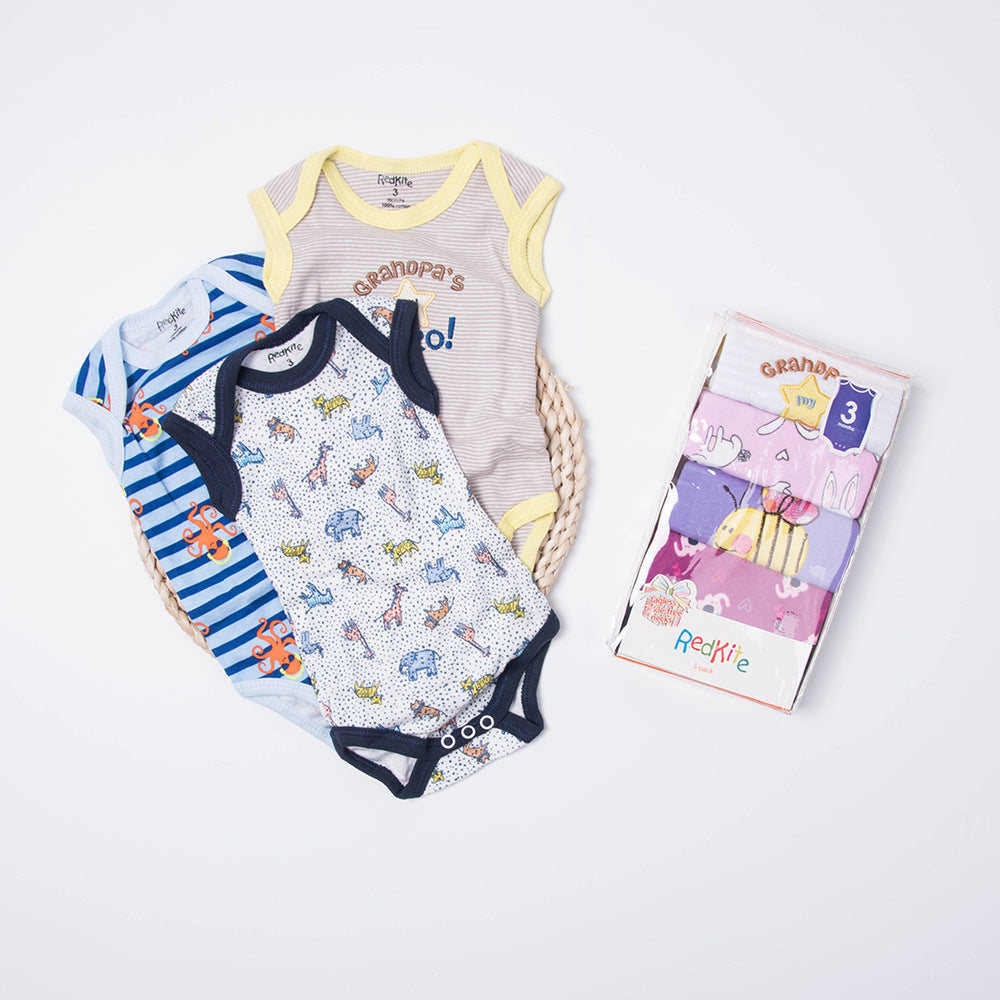 5-Piece Baby Sleeveless Bodysuit Set - Cotton Cartoon
