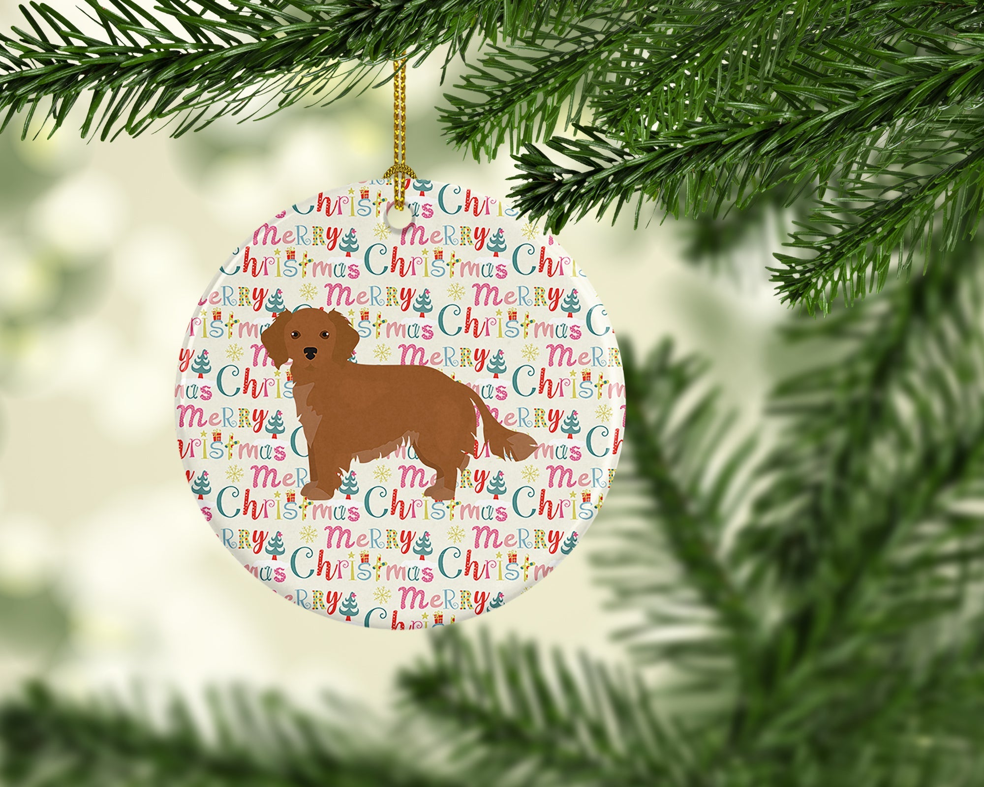 Small Greek Domestic Dog Merry Christmas Ceramic Ornament