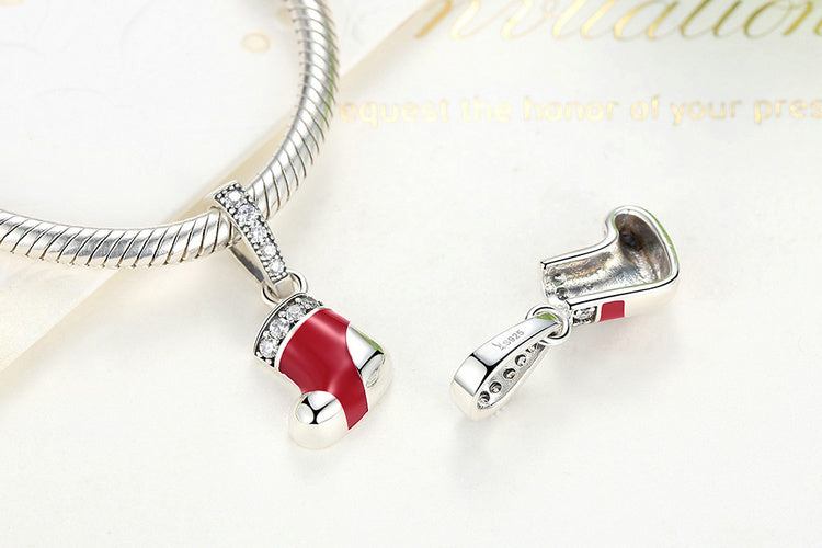 DIY Beaded Bracelet Silver Christmas Stocking Charm