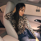 Sexy Leopard Print Long Sleeve Bodysuit for Women
