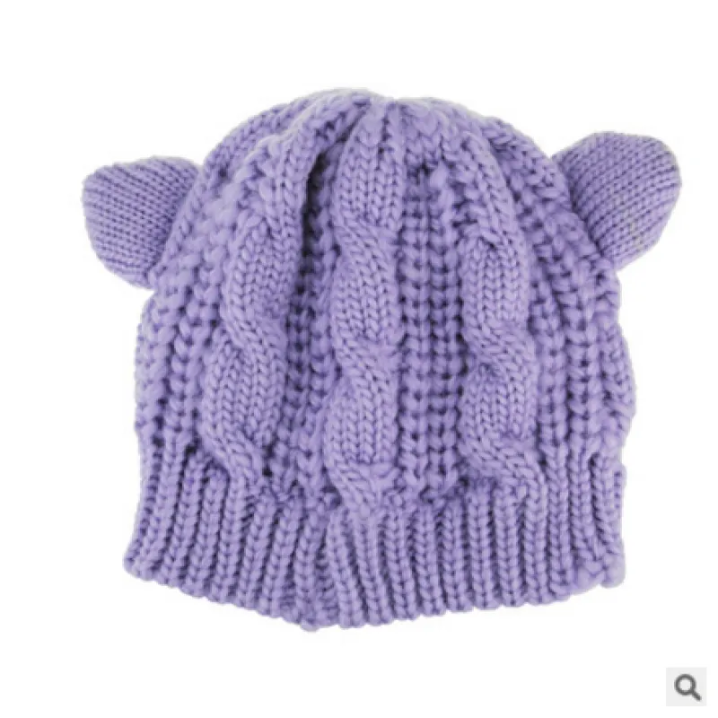 Hand Made 3D Cute Knitted Cat Ear Beanie For Winter