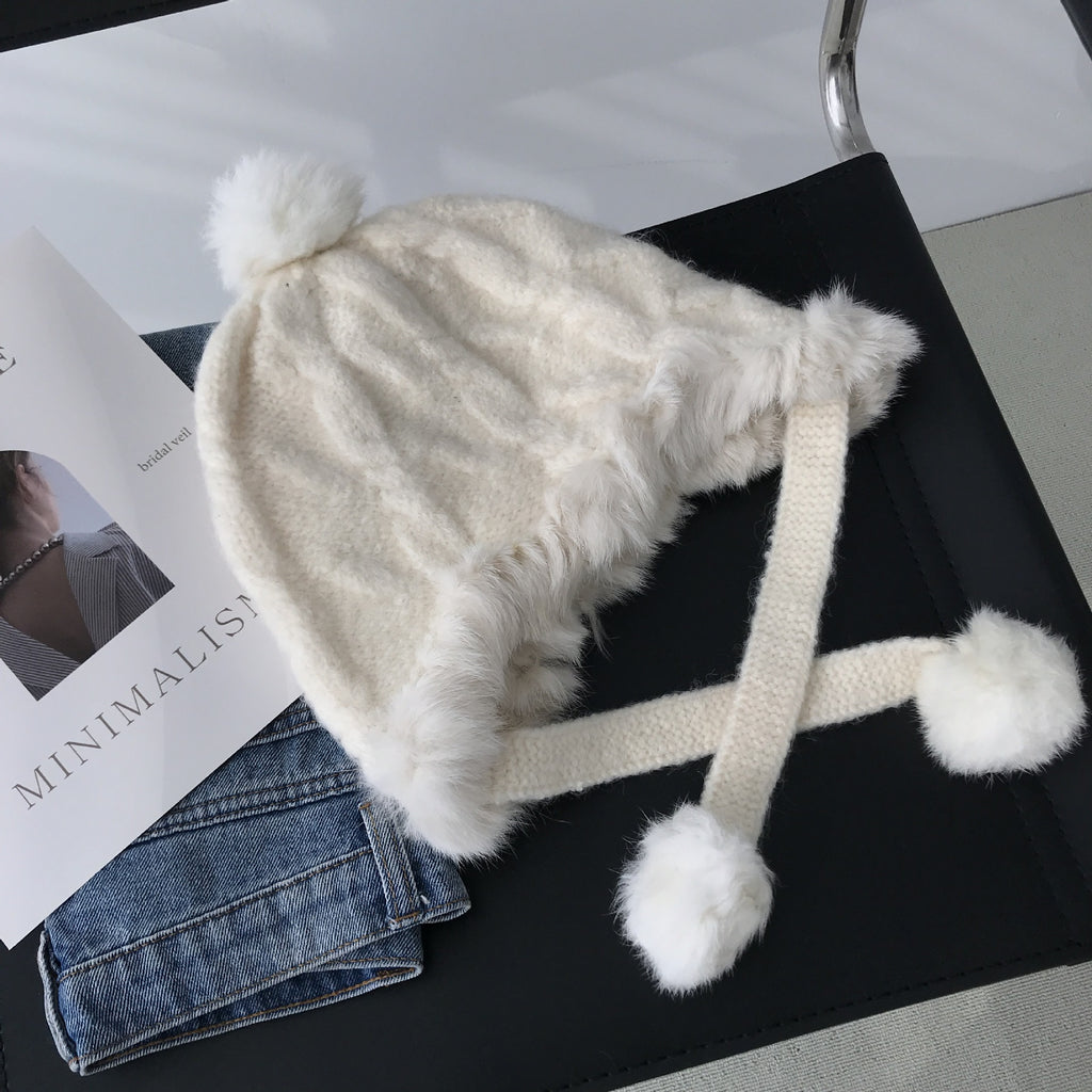 Gentle All-Match Fleece Rabbit Fur Hat | Embroidered Cap