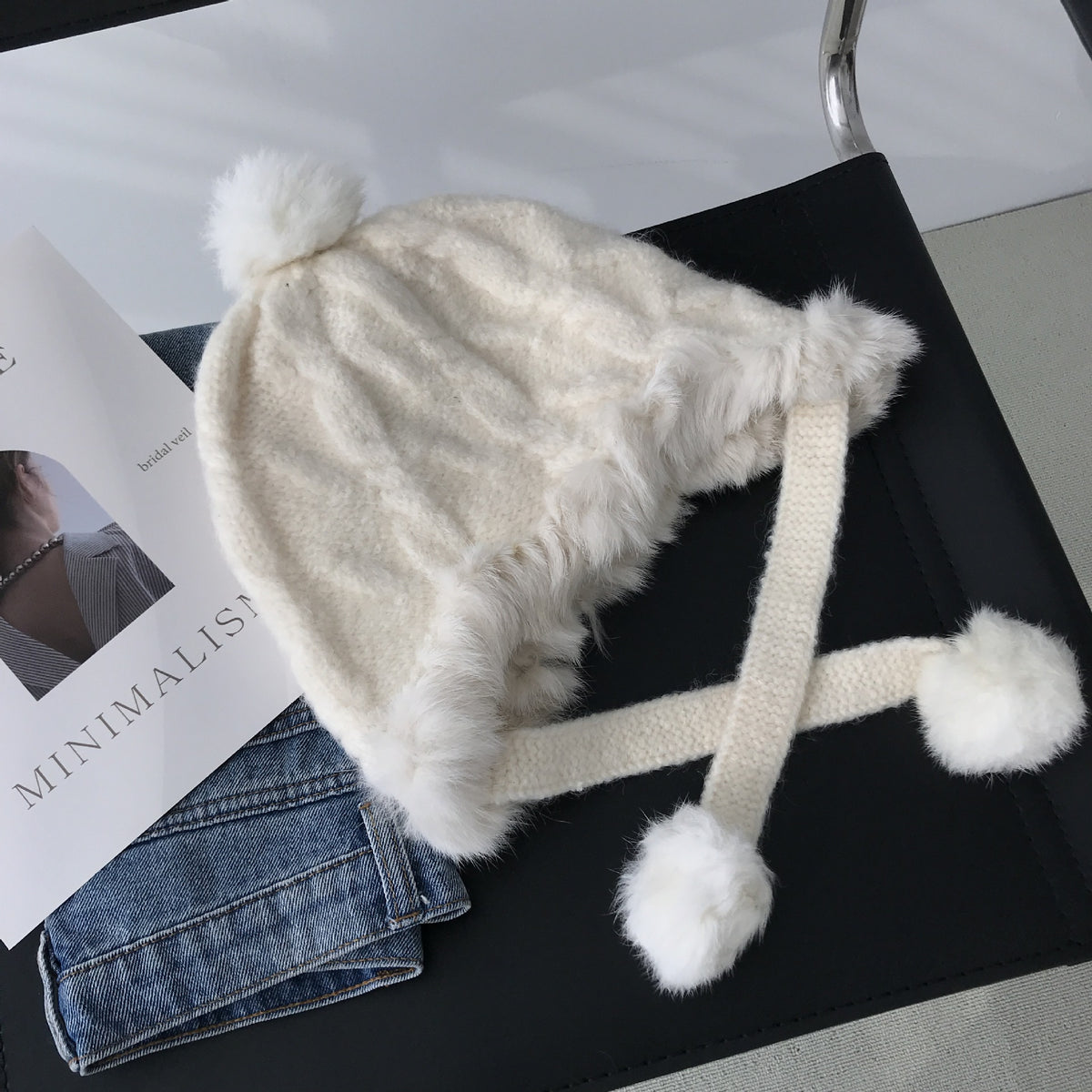 Gentle All-Match Fleece Rabbit Fur Hat | Embroidered Cap