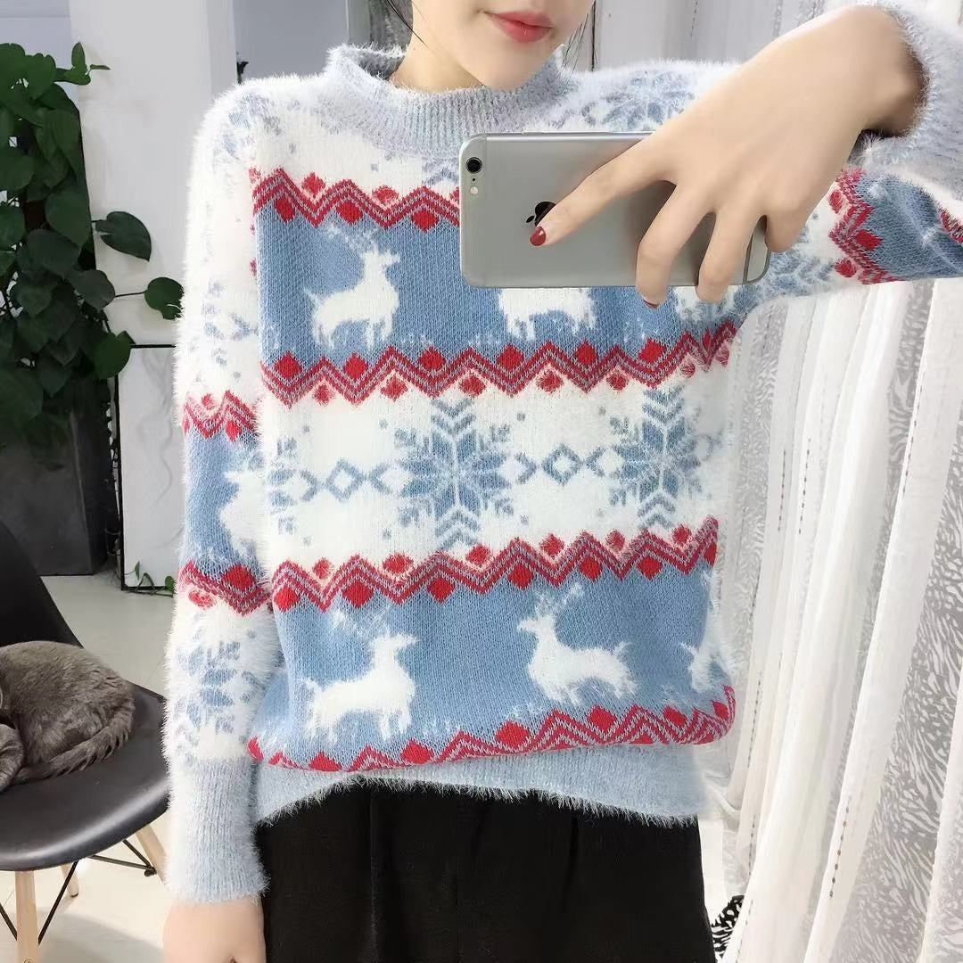 Christmas Sweater with Snowflake Reindeer Design