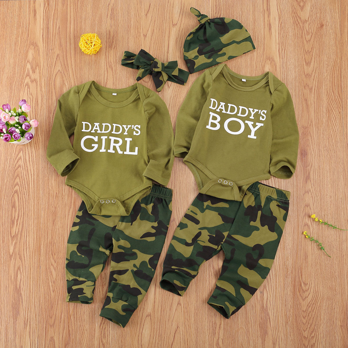 Baby Autumn Camouflage Bodysuit Outfit Set (3 Pieces)