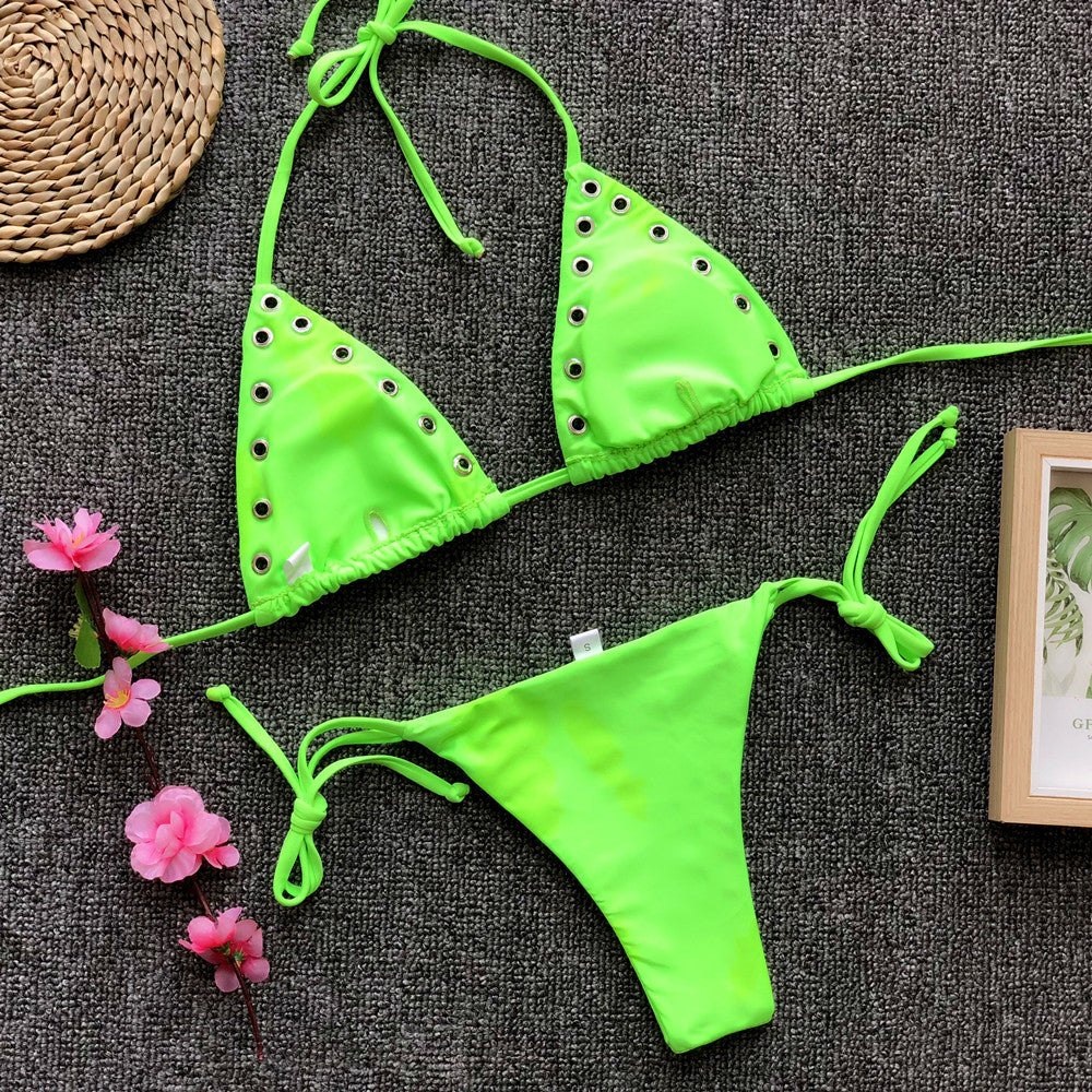 Trendy Women's Triangle Bikini - Solid Color Swimwear