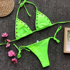 Trendy Women's Triangle Bikini - Solid Color Swimwear