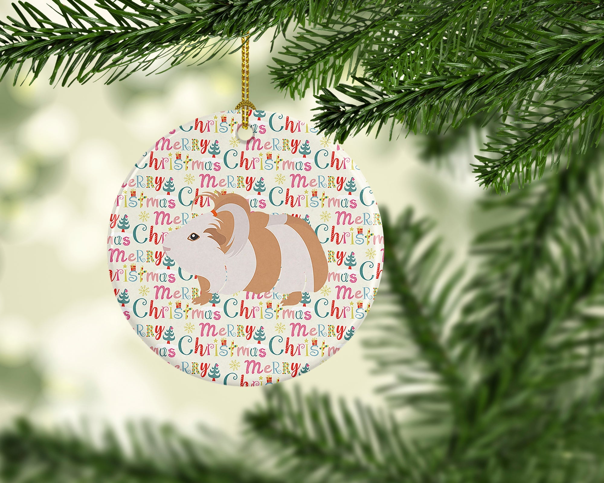 Silkie Guinea Pig Christmas Ceramic Ornament