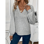 Women's V-Neck Patchwork Knit Pullover | Streetwear