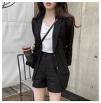Cotton Linen Suit Set - Women's Summer Wide Leg Shorts