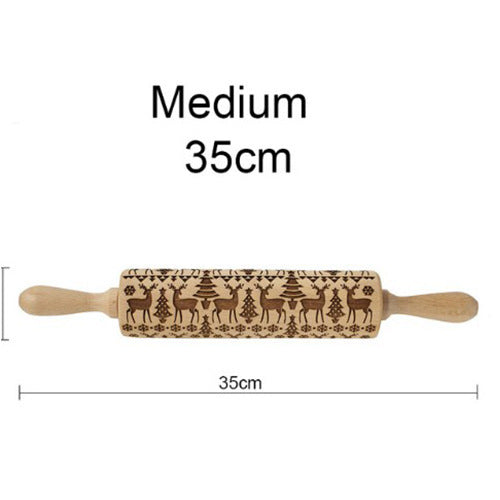 Wooden Rolling Pin with Christmas Reindeer Design