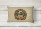Lhasa Apso Christmas Flowers Throw Pillow