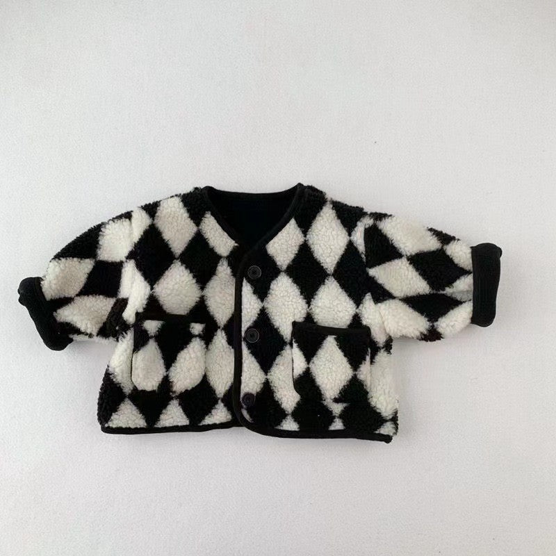 Children's Fleece-lined Plaid Chessboard Coat