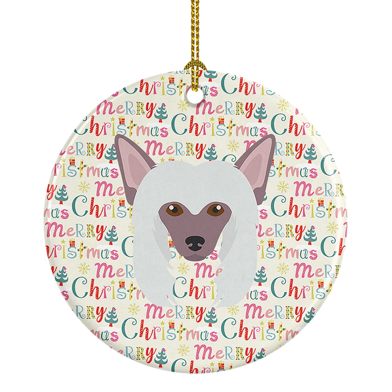 Chinese Crested Merry Christmas Ceramic Ornament