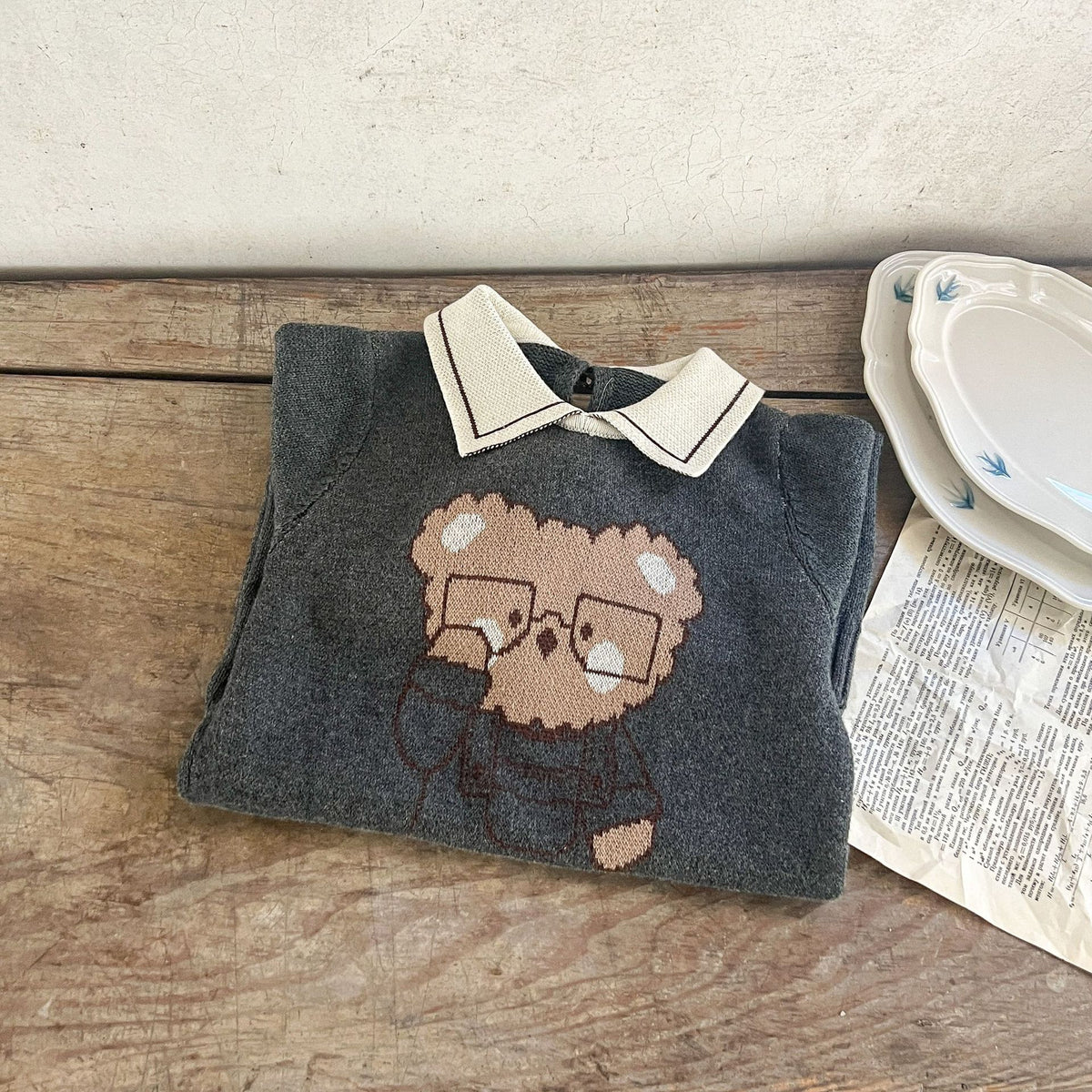 Standing Collar Baby Bear Knit Sweater