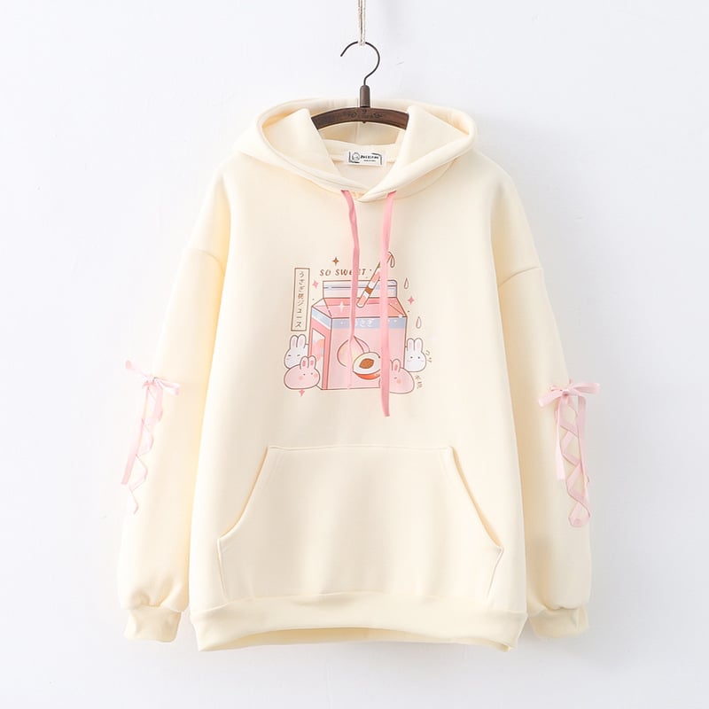 Cartoon Bunny Print Fleece Pullover for Women | Streetwear
