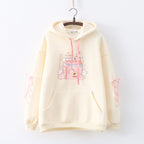 Cartoon Bunny Print Fleece Pullover for Women | Streetwear