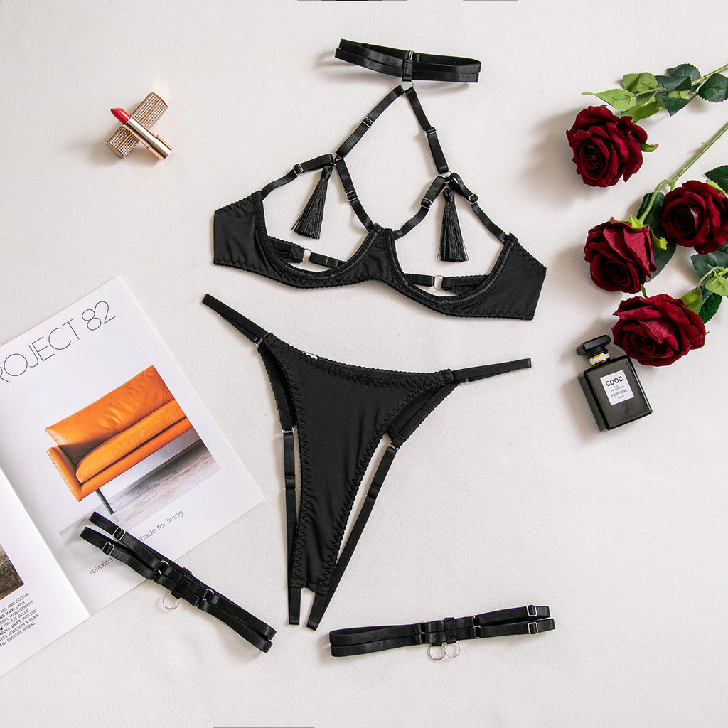 Lace Hollow Cutout Lingerie with Tassels for Women