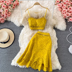 Beach Vacation Set: Backless Crop Top & Ruffled Skirt