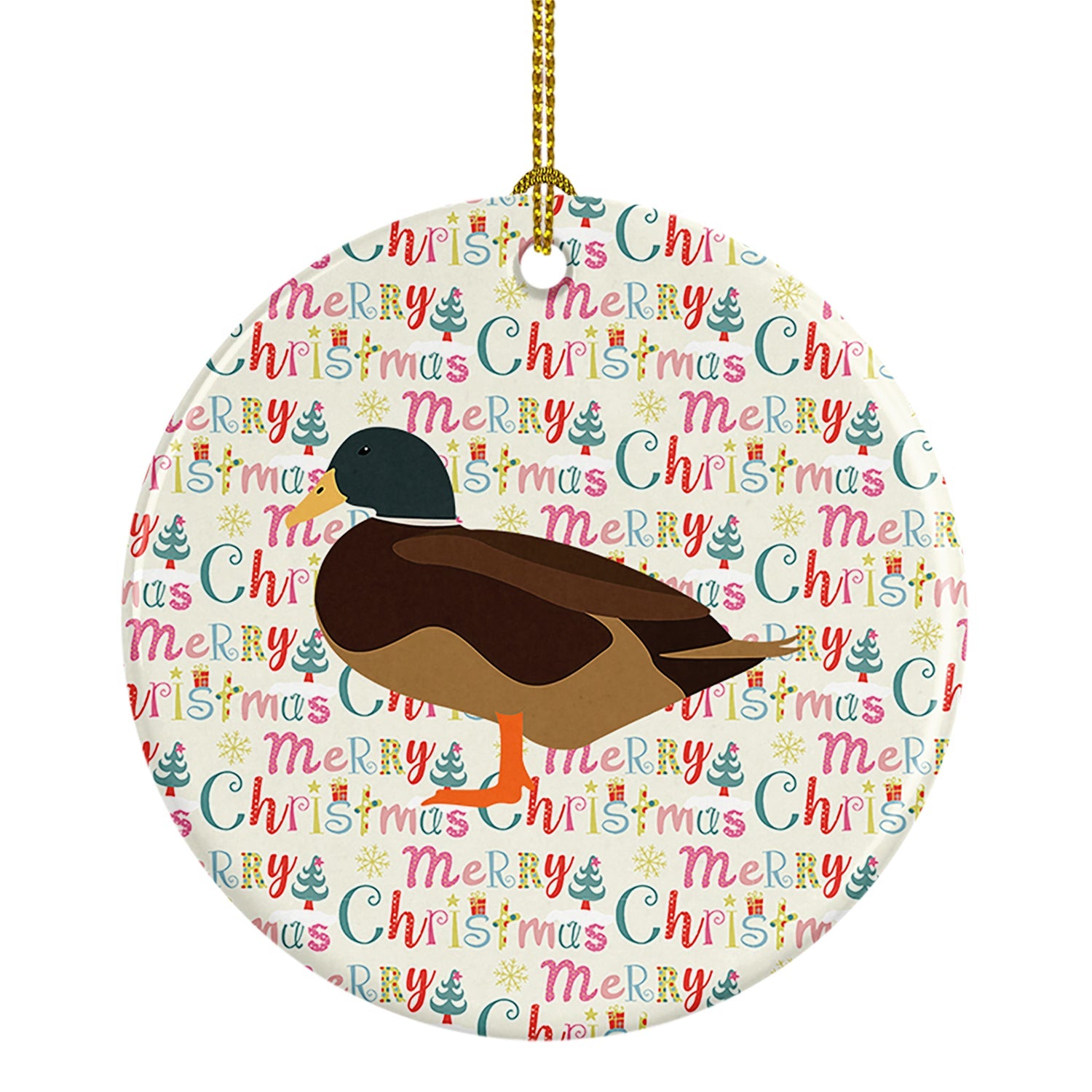 Silver Bantam Duck Christmas Ceramic Ornament