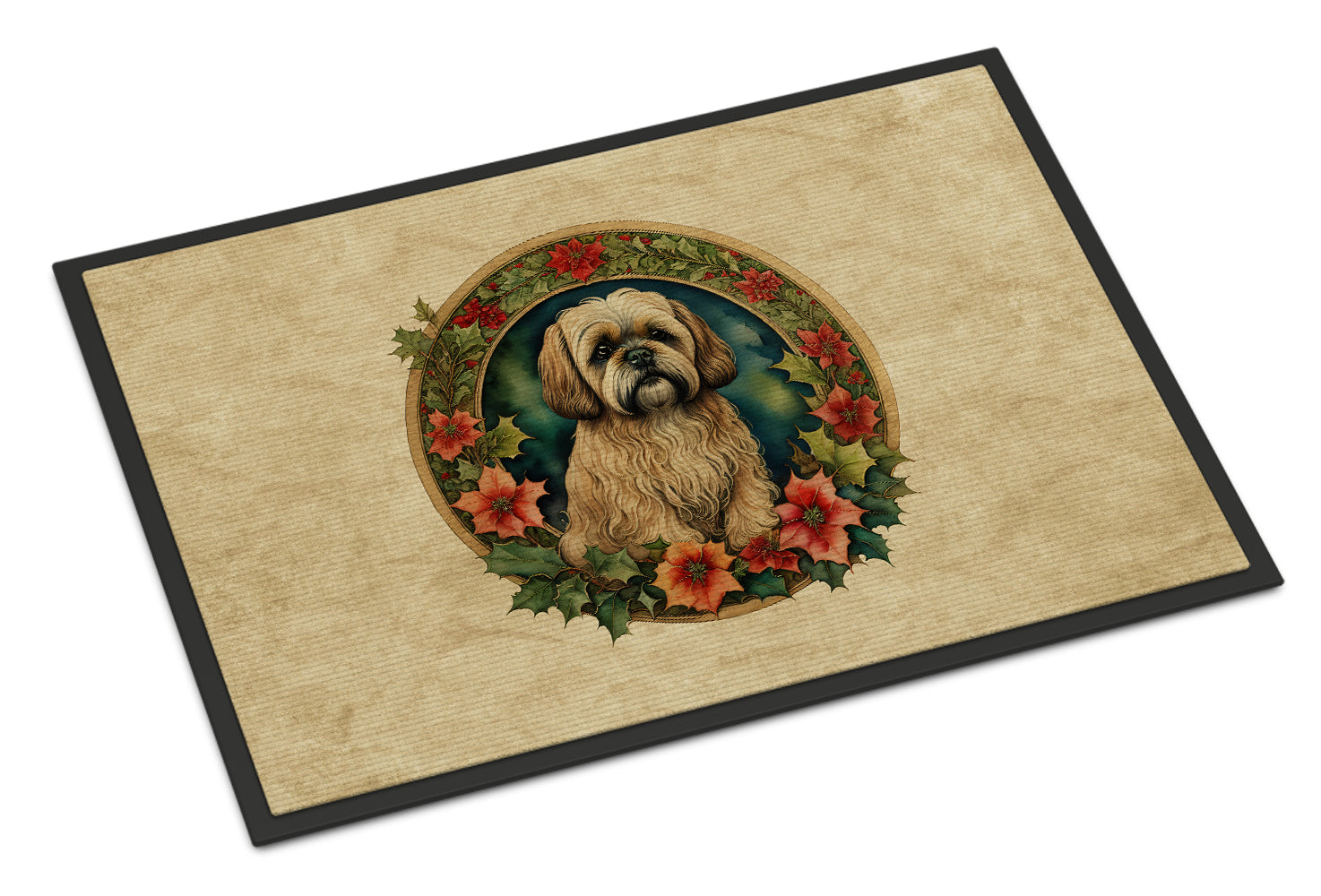 Lhasa Apso Christmas Flowers Doormat