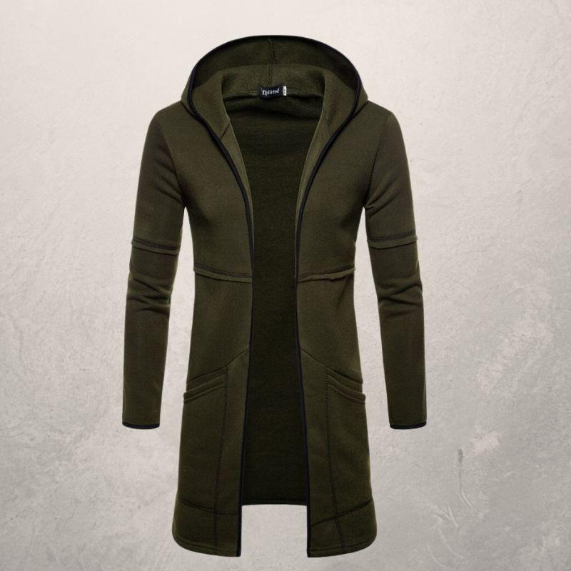 Men's Mid-Length Hooded Cardigan with Large Pockets