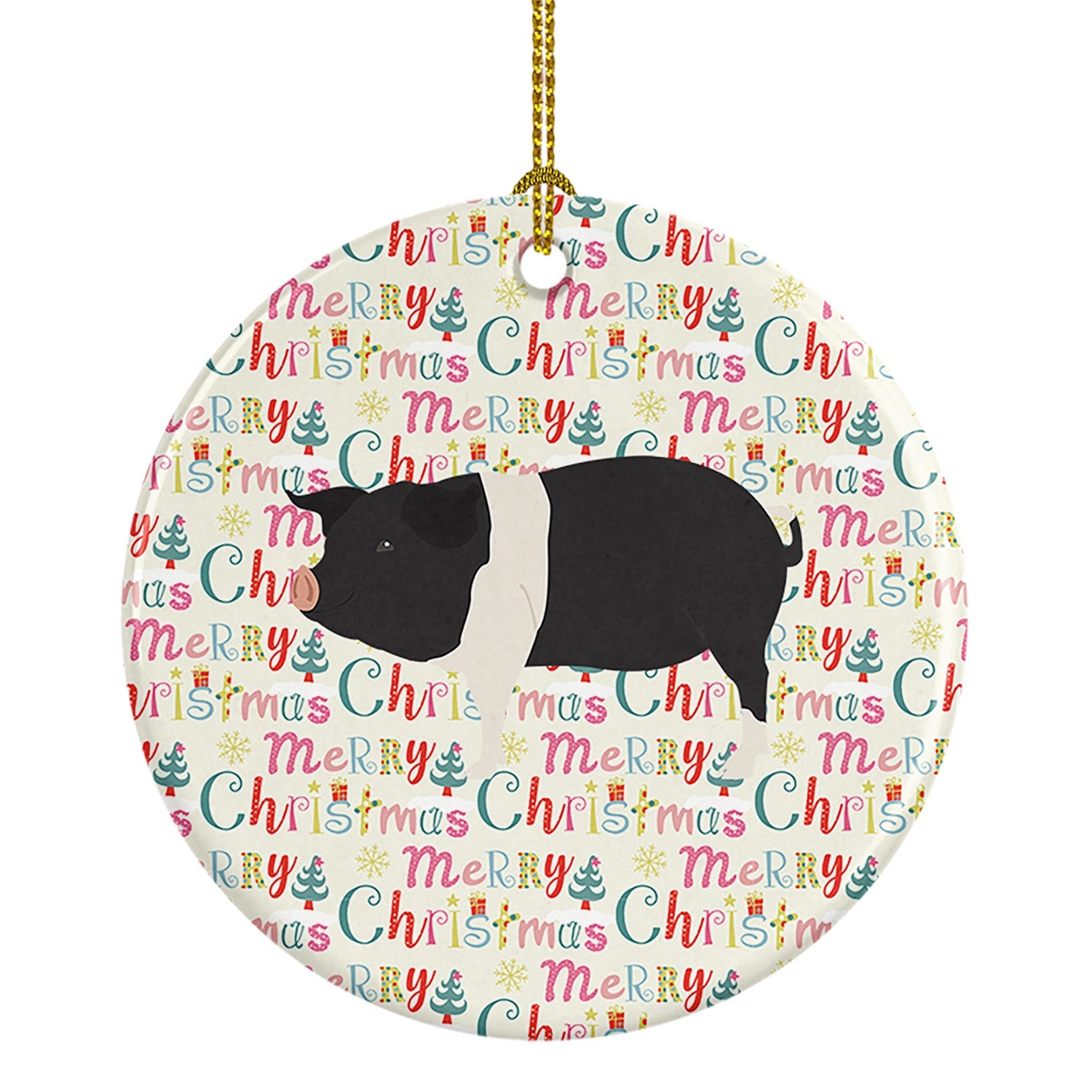 Hampshire Pig Christmas Ceramic Ornament