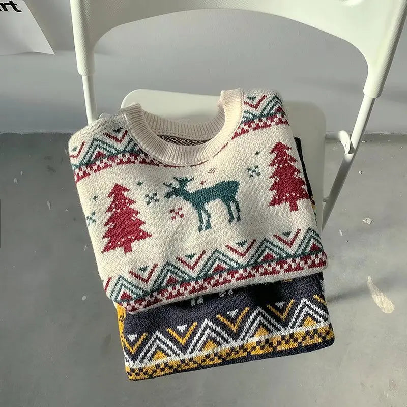 Korean Style Deer Print Thermal Sweater for Men