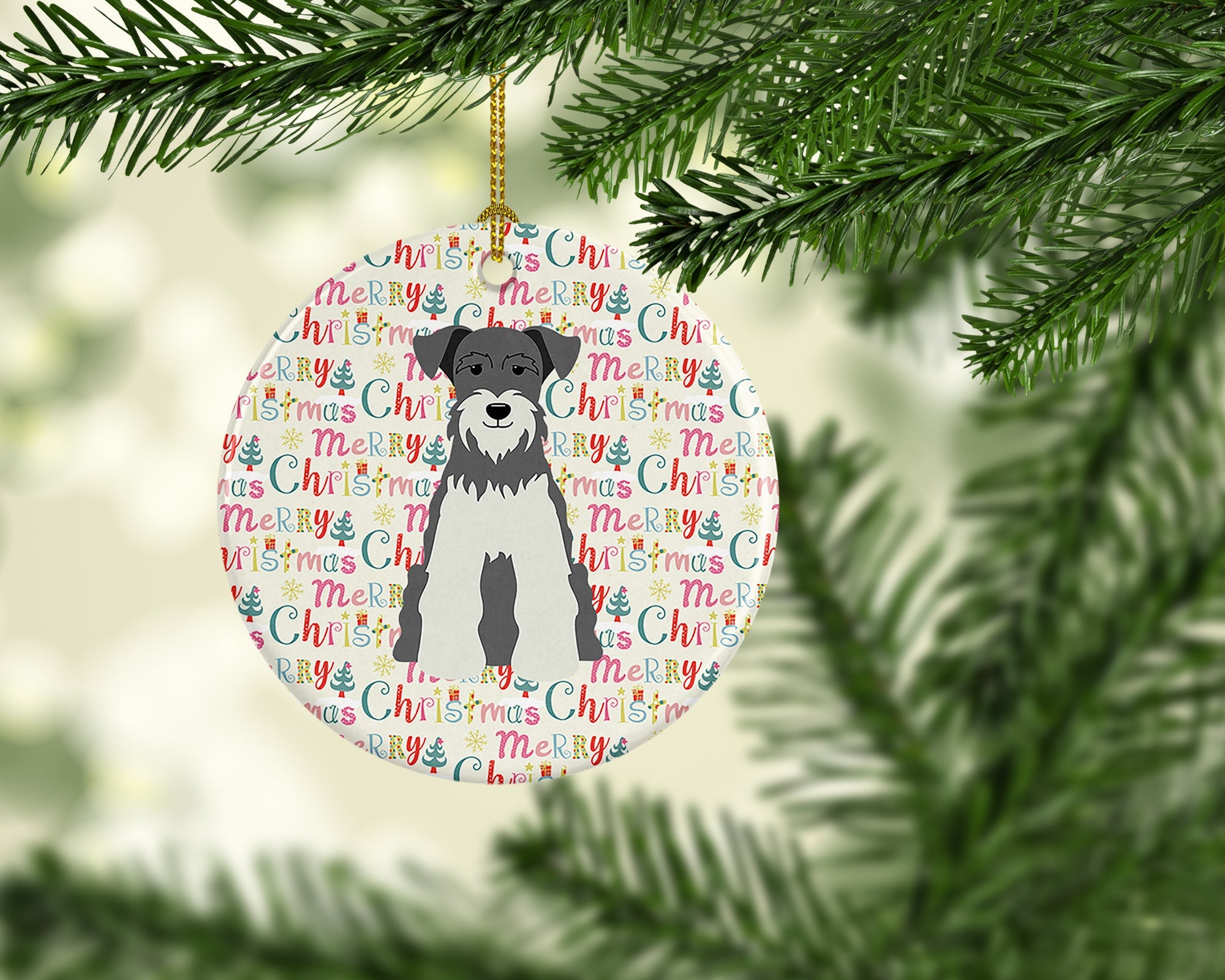 Merry Christmas Miniature Schnauzer Salt and Pepper Ceramic Ornament