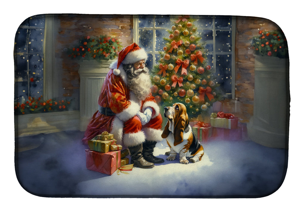 Basset Hound and Santa Claus Dish Drying Mat