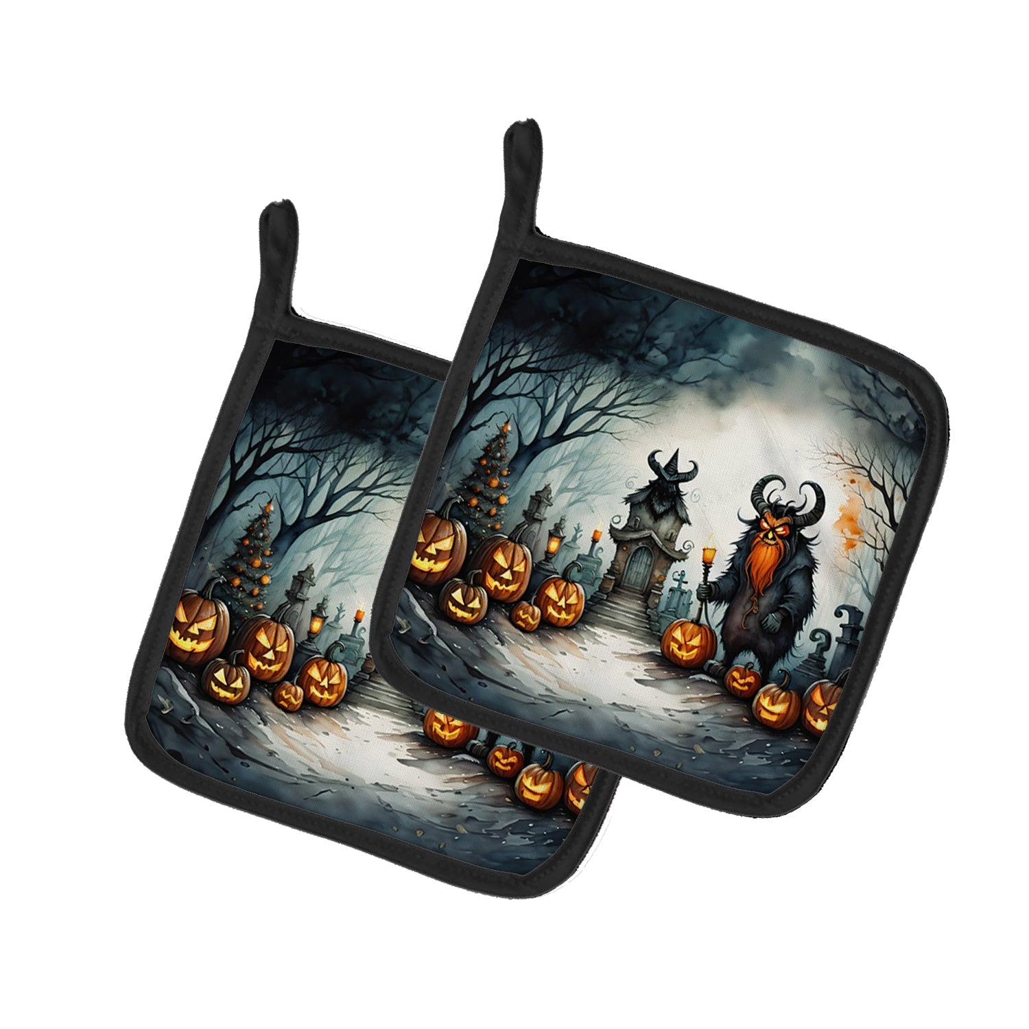 Krampus The Christmas Demon Spooky Halloween Pair of Pot Holders