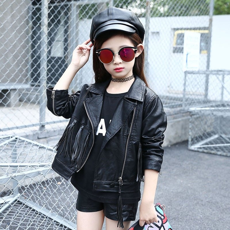 New Girls' Slim Fit Short Sleeve Tassel Jacket