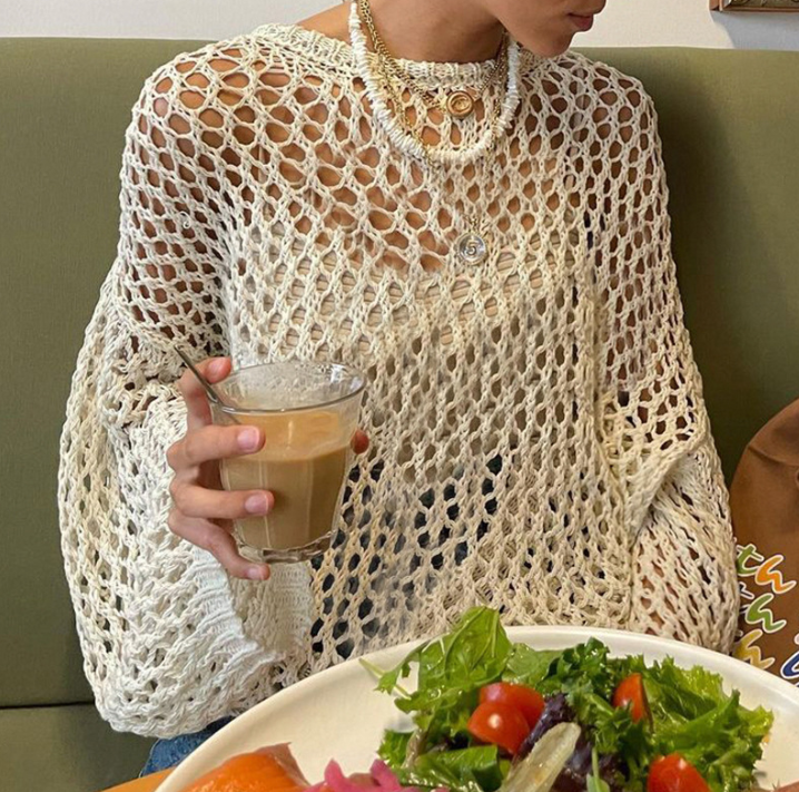 Raspberry Layered Loose Sweater with Round Neck (One)