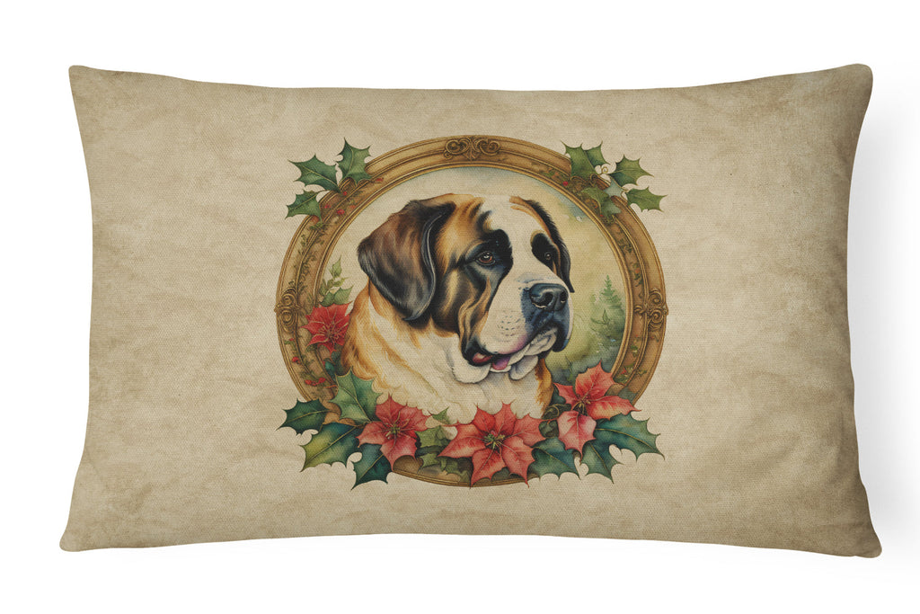 Saint Bernard Christmas Flowers Throw Pillow