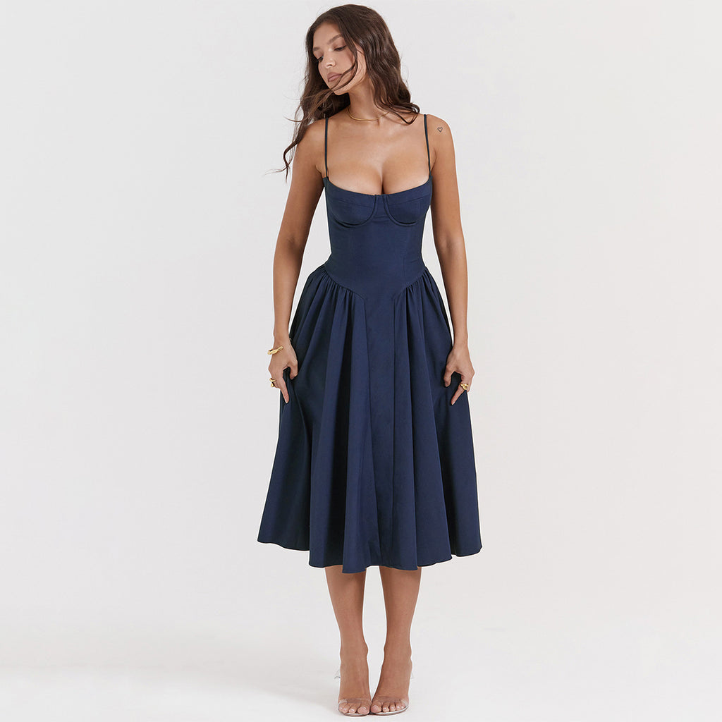 Sexy V-Neck Spaghetti Strap Midi Dress for Women