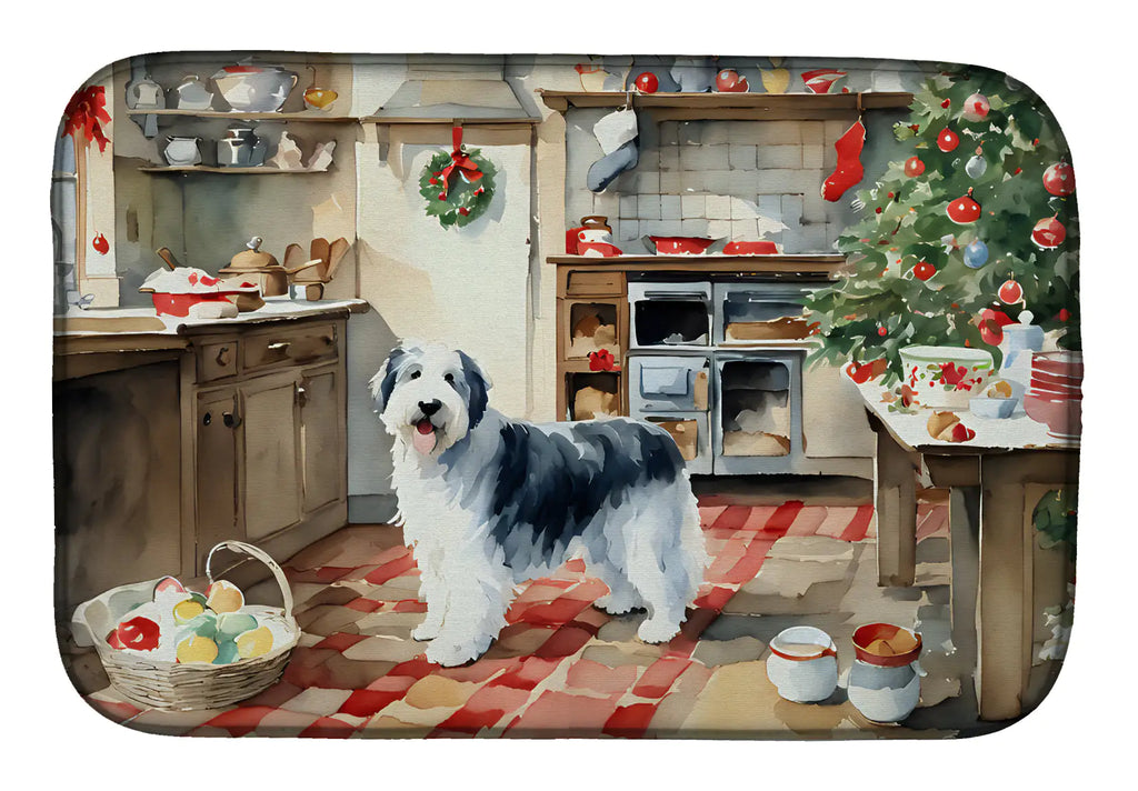 Old English Sheepdog Christmas Cookies Dish Drying Mat
